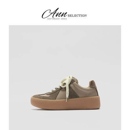 ANN复古真皮厚底德训鞋女2025新款增高百搭高级感拼色休闲阿甘鞋