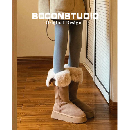 内增高~厚底高筒雪地靴女2025冬季保暖加绒长筒靴两穿东北棉鞋子