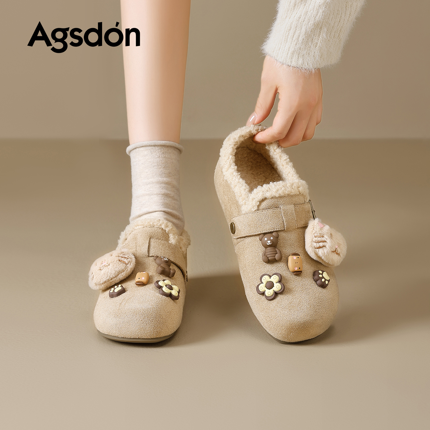 奥古狮登厚底勃肯鞋女2025新款秋冬季外穿保暖棉鞋子卡通加绒单鞋主图