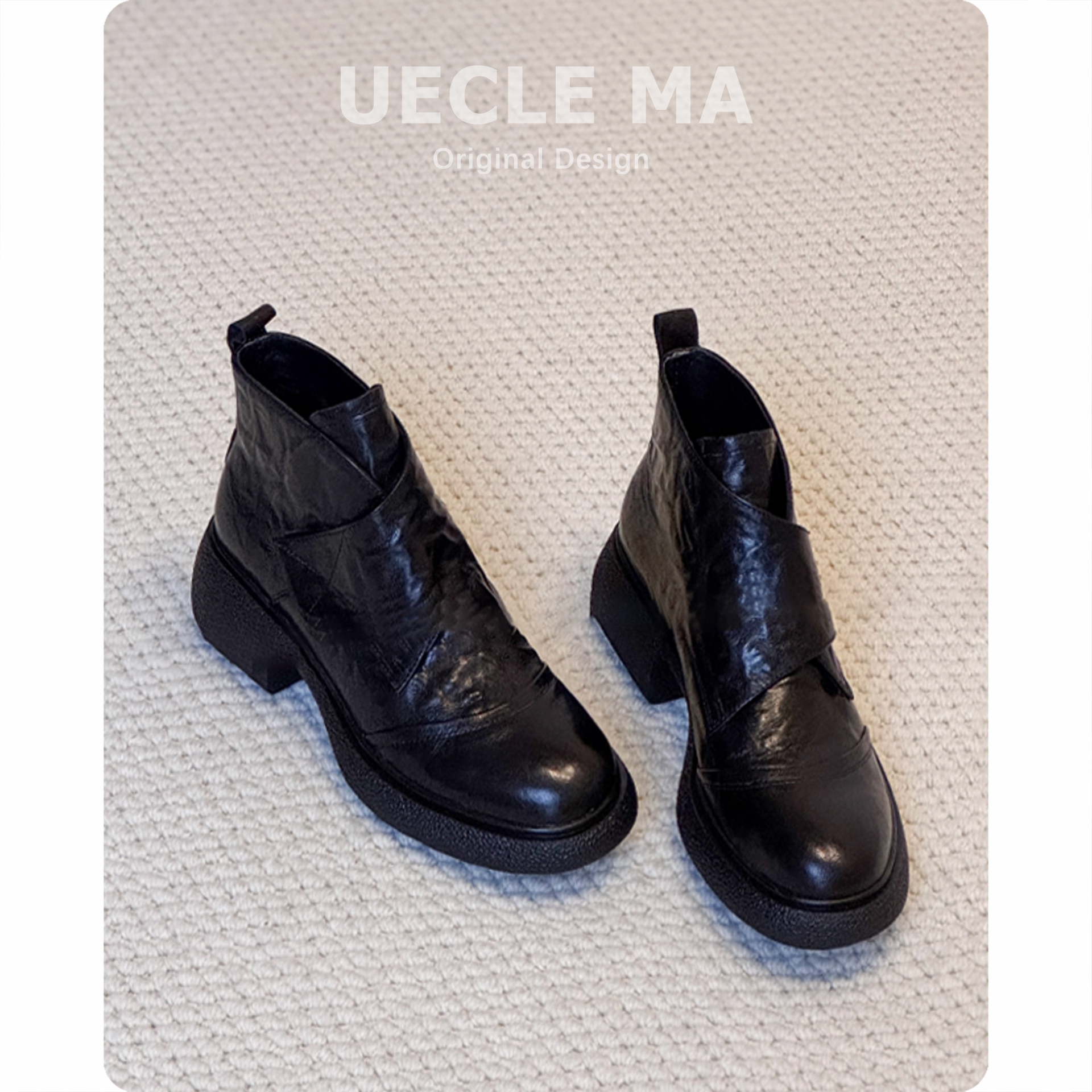 牛皮版~厚底短靴女复古魔术小个子增高瘦瘦靴真皮英伦风马丁靴主图