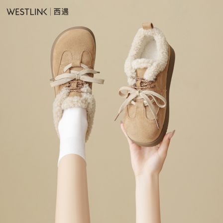 西遇厚底雪地靴女款2025新款冬季双鞋带外穿毛毛鞋勃肯保暖棉鞋TQ