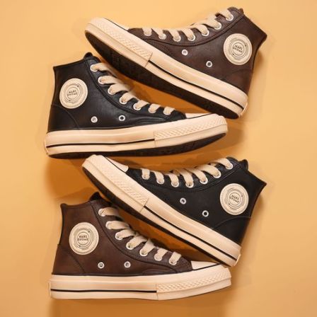 MARS*GEOME/火星几何2025年男女同款皮面帆布鞋高帮时尚复古休闲