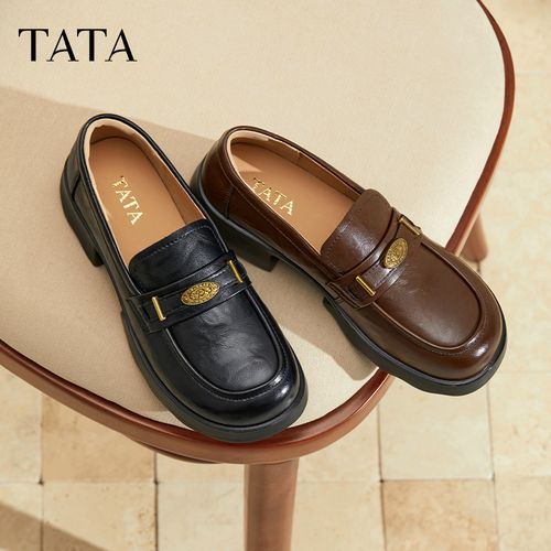 【琥珀流光】TATA他她2025秋新款休闲圆头乐福鞋英伦单鞋女ETV01CA5主图