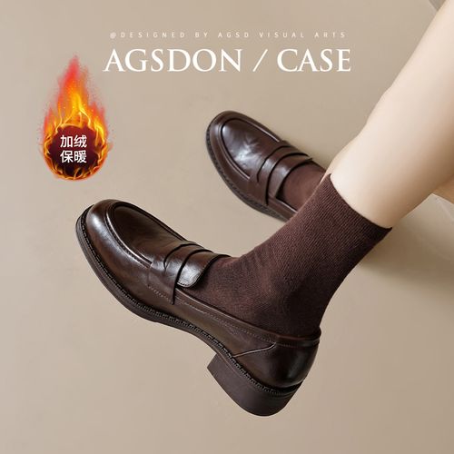 【奥古狮登】乐福鞋英伦风跟高3.5CM通勤加绒单鞋P551008+R551008AA主图