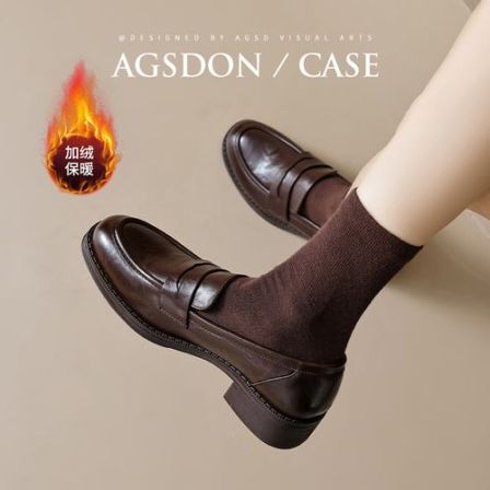 【奥古狮登】乐福鞋英伦风跟高3.5CM通勤加绒单鞋P551008+R551008AA