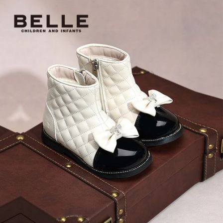 百丽新款时装短靴女童保暖童鞋二棉鞋女孩时装皮靴公主靴儿童鞋子