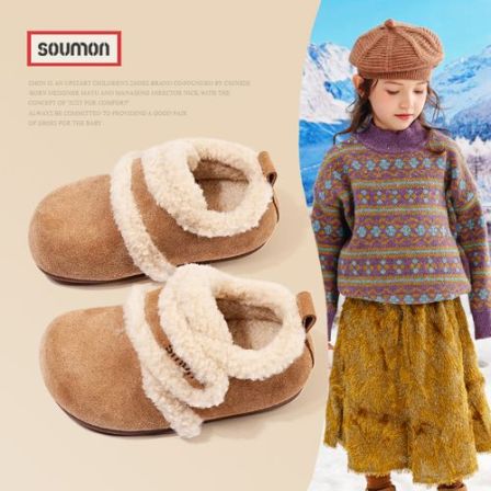 书萌儿童棉鞋2025新款冬季加绒保暖女童毛毛鞋宝宝勃肯鞋皮鞋软底