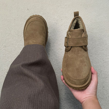 漠河雪地靴男冬季厚底防滑加绒加厚短筒低帮搭扣户外零下40°棉鞋