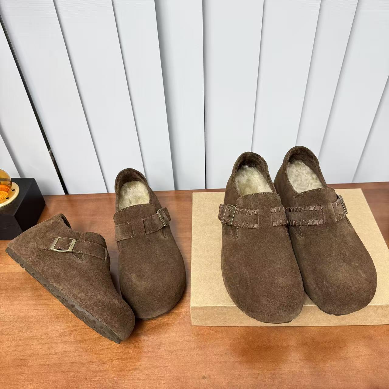 2025新款头层牛皮厚底羊毛勃肯鞋女百搭休闲棉鞋主图