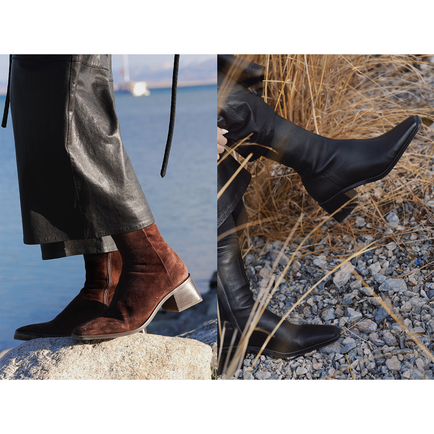 Lmuni Fa三木 意大利进口羊皮 增高显瘦方头粗跟弹力短靴主图