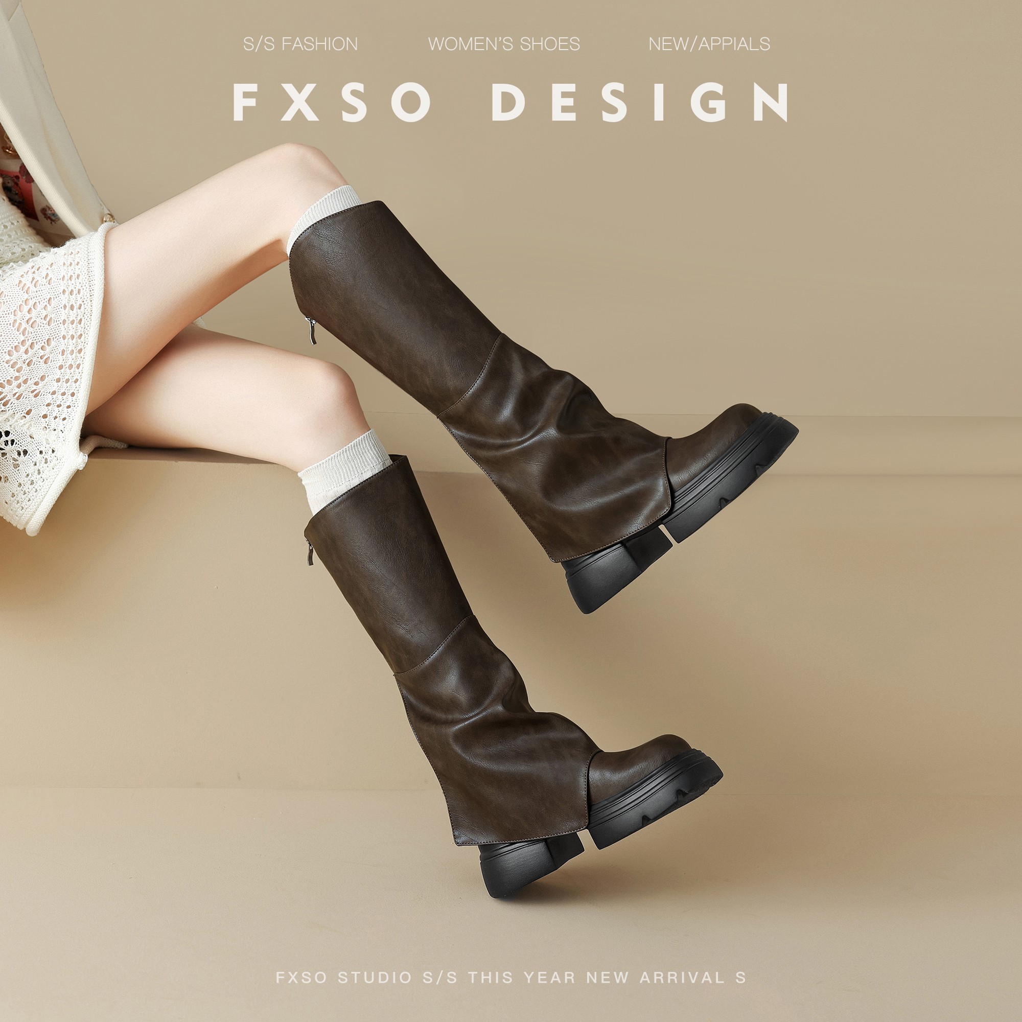 真皮方巷2025秋冬新款长筒靴厚底裤管靴女V口显瘦小个子高筒长靴主图