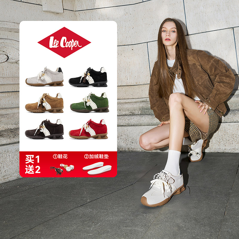 Lee Cooper德训鞋女款2025新款秋季绒面真皮内增高软底轻便休闲鞋主图