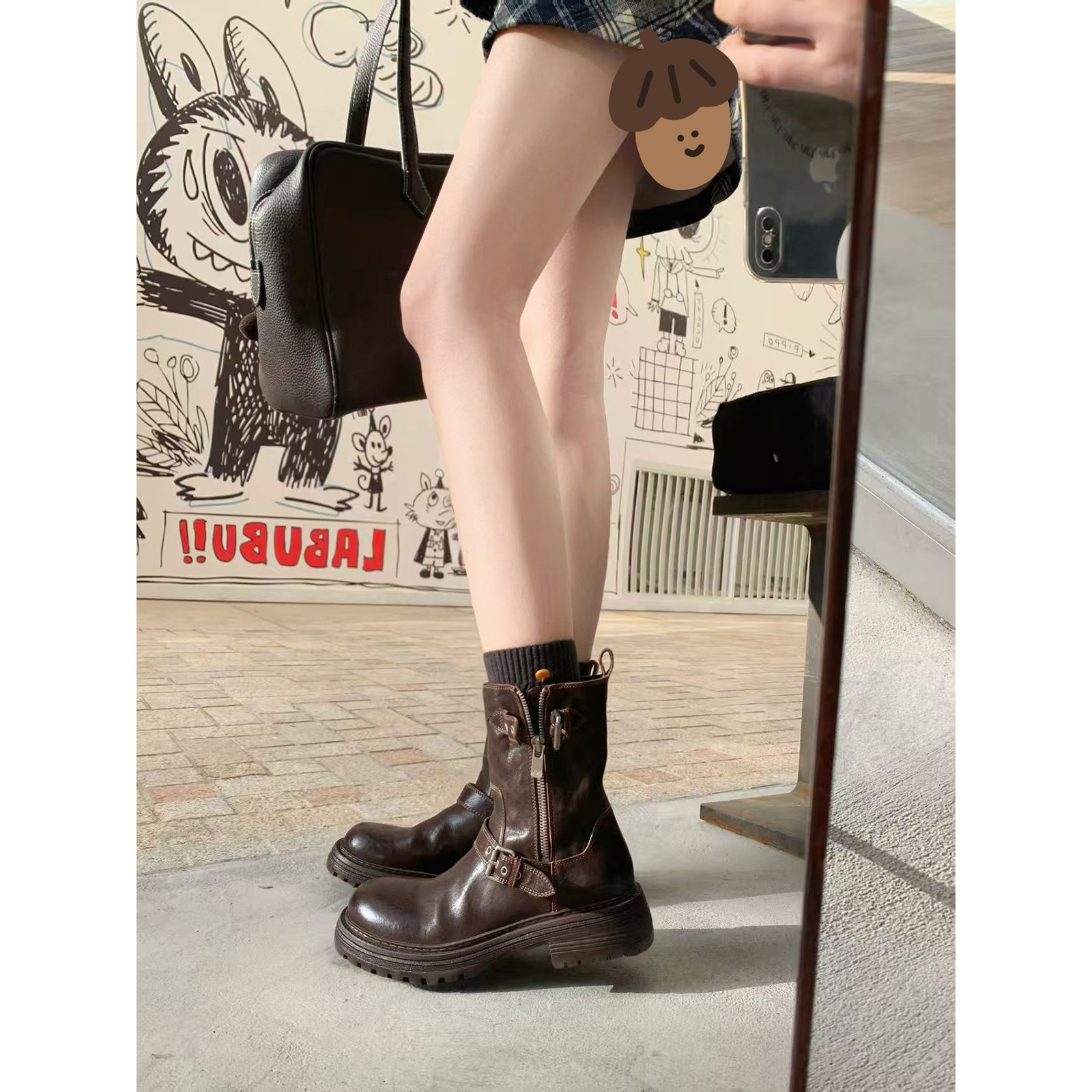 葡萄妈studiolee 增高4.5cm~ 高品质缩纹马皮圆头双扣带小短靴女主图