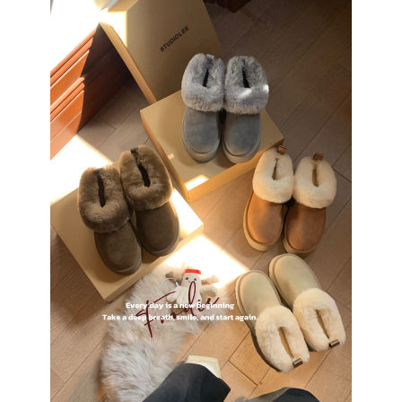 葡萄妈studiolee 超暖厚底百搭舒适一脚蹬低帮毛毛雪地靴女冬