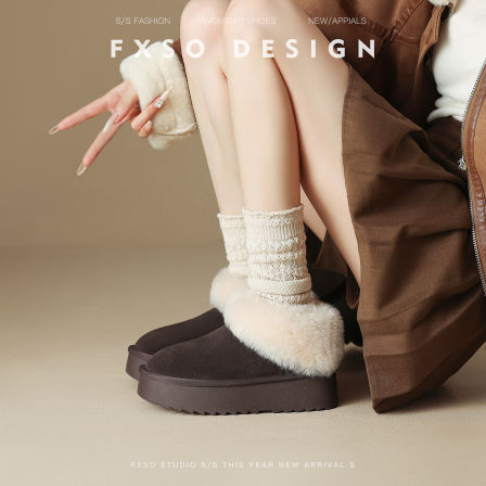 FXSO方巷2025冬季厚底低帮雪地靴女加绒加厚保暖防滑爆款棉鞋子女