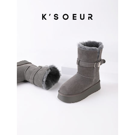 K姐 保命羊毛两穿雪地靴 灰色厚底增高保暖中筒雪地靴