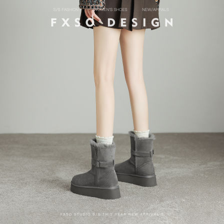 方巷大叔2025冬季厚底保暖雪地靴女皮带扣两穿加绒加厚棉靴子女款