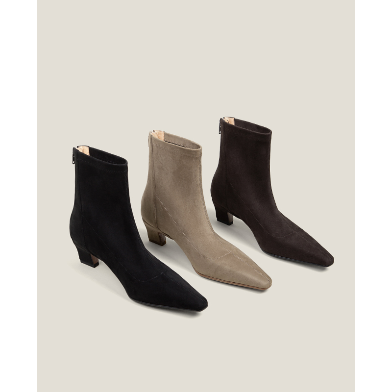 【鞋匠女王×刚需B入】磨砂瘦瘦弹力袜子靴尖头粗跟短靴秋冬短筒主图