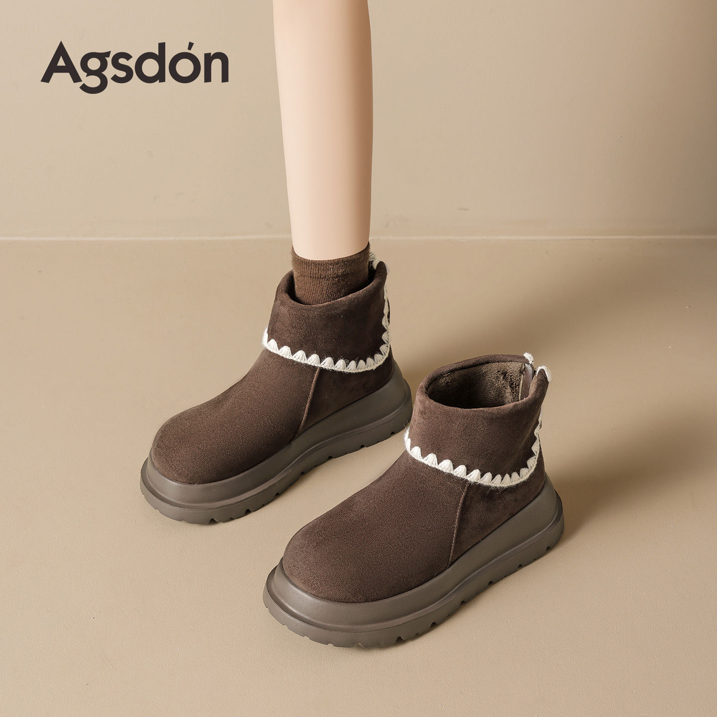 奥古狮登厚底雪地靴女2025新款冬季中筒加绒马丁靴保暖加厚棉靴子主图