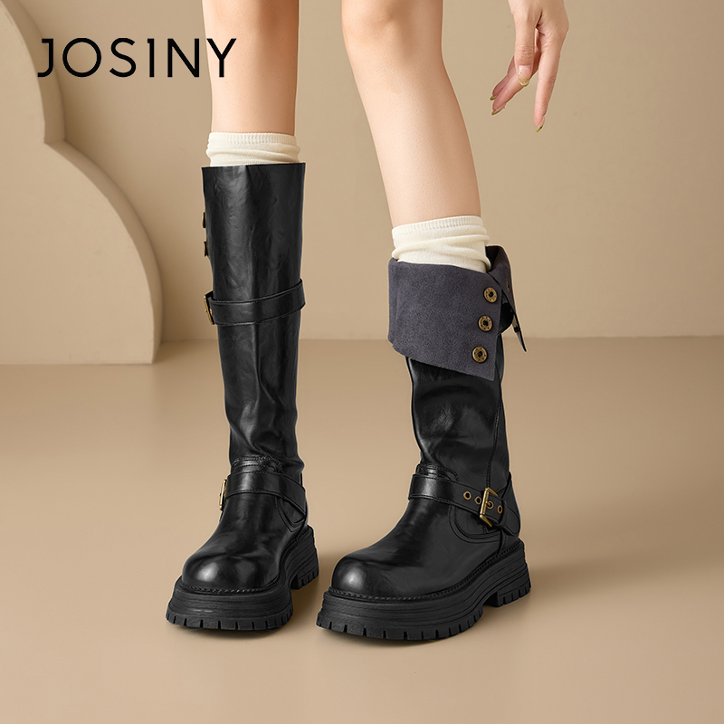 卓诗尼靴子女胖mm粗腿长筒靴女2025新款加绒长靴厚底小个子骑士靴主图