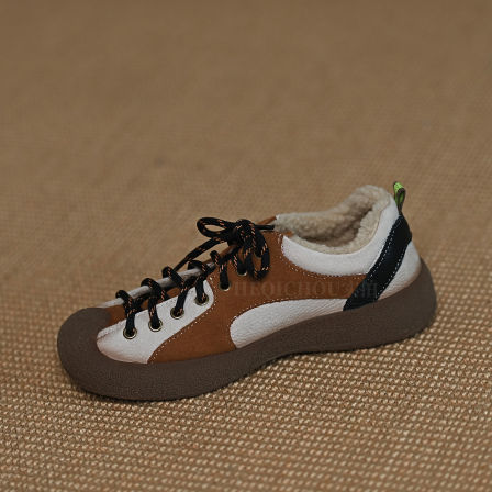 何其丑 真皮保暖加绒德训鞋女时尚休闲运动鞋女鞋秋冬单鞋平底鞋