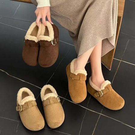 勃肯鞋女2025新款冬季加绒保暖棉鞋复古ins百搭毛毛内增高5966