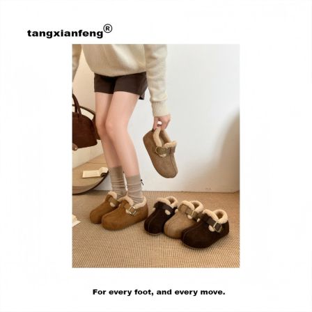 冬季学院风保暖厚款吸汗套筒单鞋耐磨搭扣中跟