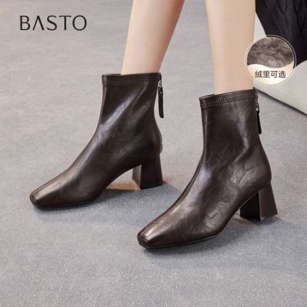 【商场同款】百思图2025冬季新款时装靴时尚潮流方头女短靴F5011DD5