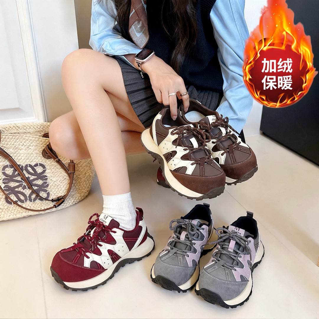 潮牌厚底阿甘鞋女秋季新款圆头系带增高透气时尚休闲运动鞋子主图