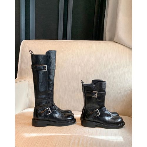 【苏茵茵】颓废扣子靴~复古粗跟厚底中高筒长靴骑士靴女E5417044主图