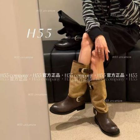 【崔星星专属】H55女鞋秋冬游牧风爆裂纹骑士靴不过膝长筒靴29-2817