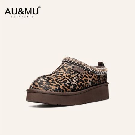 AUMU2025冬季新品豹纹舒适保暖塔茨乐福鞋外穿一脚蹬懒人单鞋3147