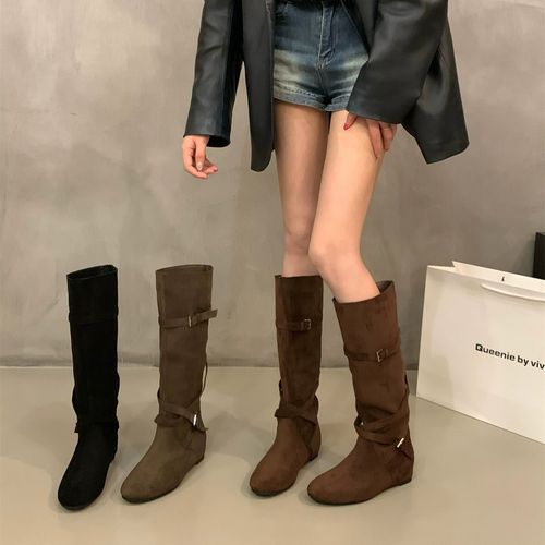 内增高绒面堆堆靴长靴女靴子2025秋冬季咖色美拉德瘦瘦骑士长筒靴主图