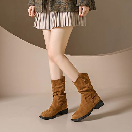 米露诗秋季新款堆堆靴中筒靴舒适百搭小众时尚女靴显瘦辣妹风短靴主图