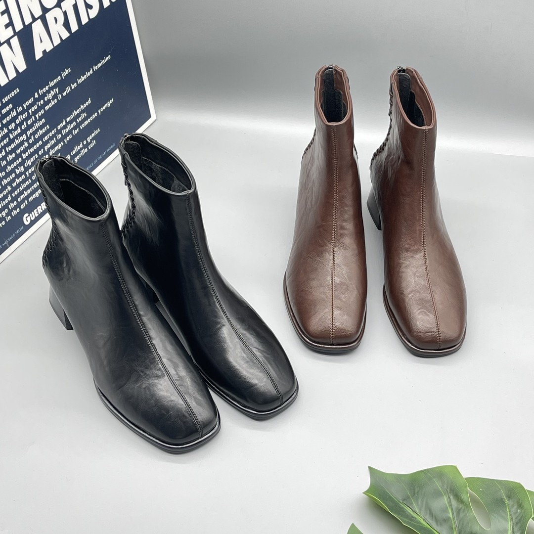 EJ193女鞋马丁靴加绒冬季时装靴英伦风瘦瘦靴平底方头DIY6688主图