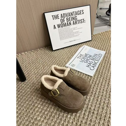 【梓铭】3008~超火～厚底勃肯加绒真皮雪地靴跟高7公分女冬 主图