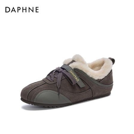 达芙妮冬季新款毛毛魔术贴复古港风纯色百搭保暖舒适加绒德训鞋