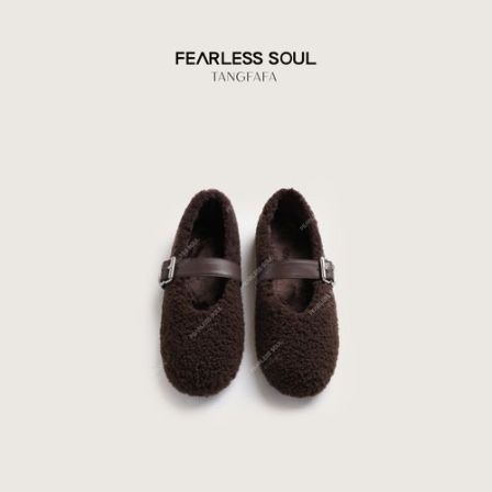 TFF X FS 复古软底羊羔毛加绒一字扣玛丽珍平底单鞋女 825FU233 *