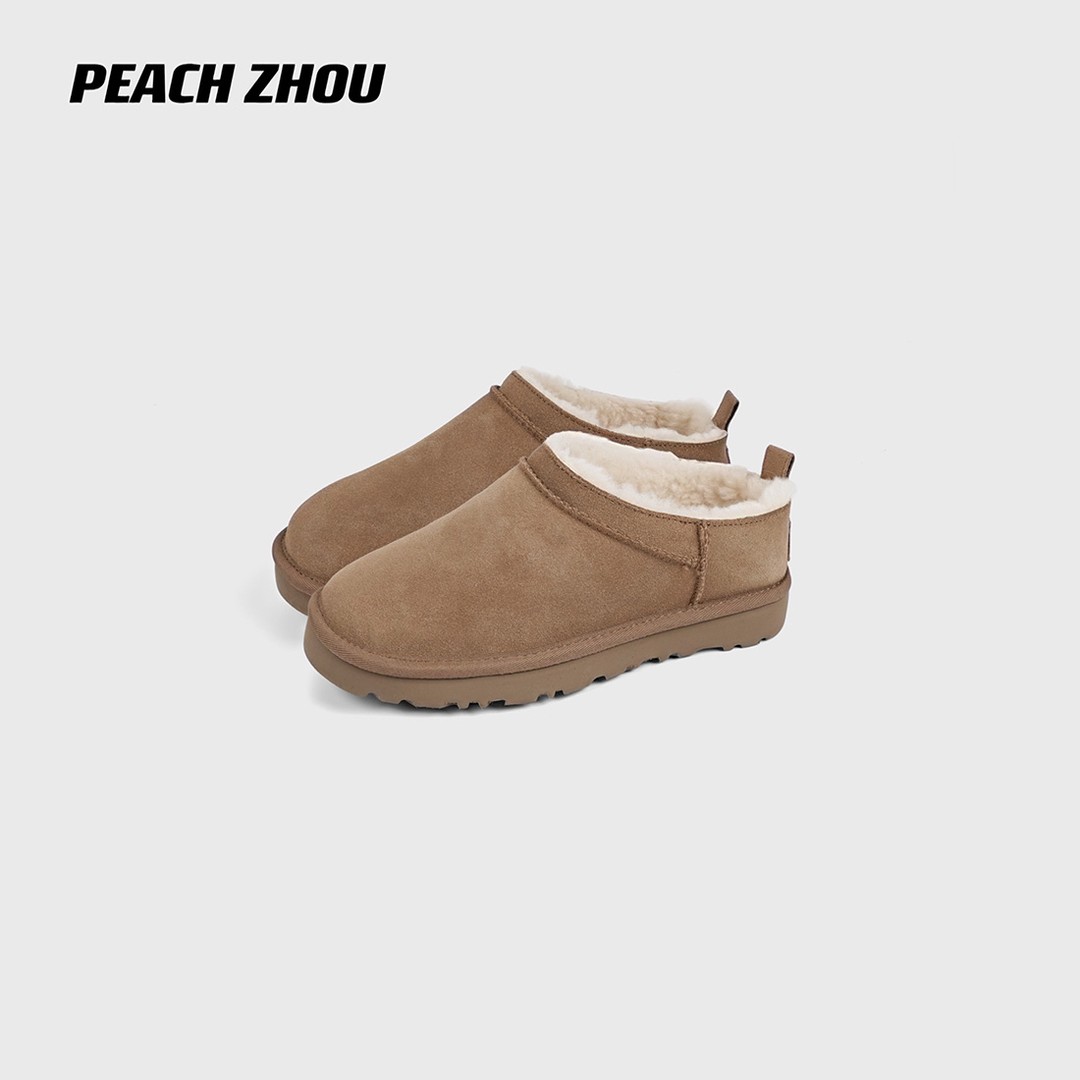 『PEACHZHOU』羊皮毛一体低帮雪地靴休闲一脚蹬保暖雪地棉鞋主图