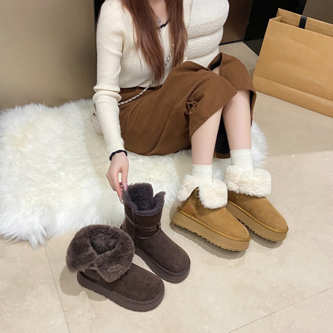 2025冬季新款高筒雪地靴女厚底加绒加厚防滑保暖棉靴AND6808主图