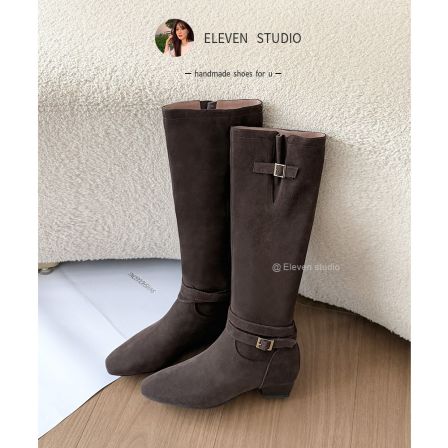 【王11】复古西部瘦瘦靴女尖头绒面新款皮带扣显瘦长靴 3CM/写作