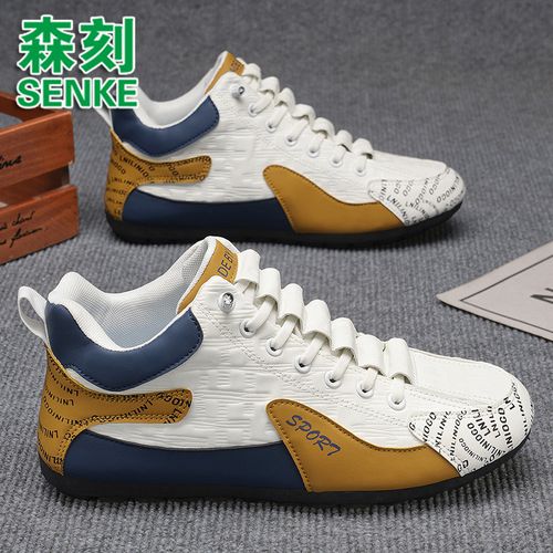 森刻秋冬男鞋一脚蹬高帮大码皮面防水防滑软底爆款格子防滑潮鞋子主图