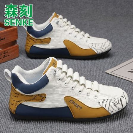 森刻秋冬男鞋一脚蹬高帮大码皮面防水防滑软底爆款格子防滑潮鞋子