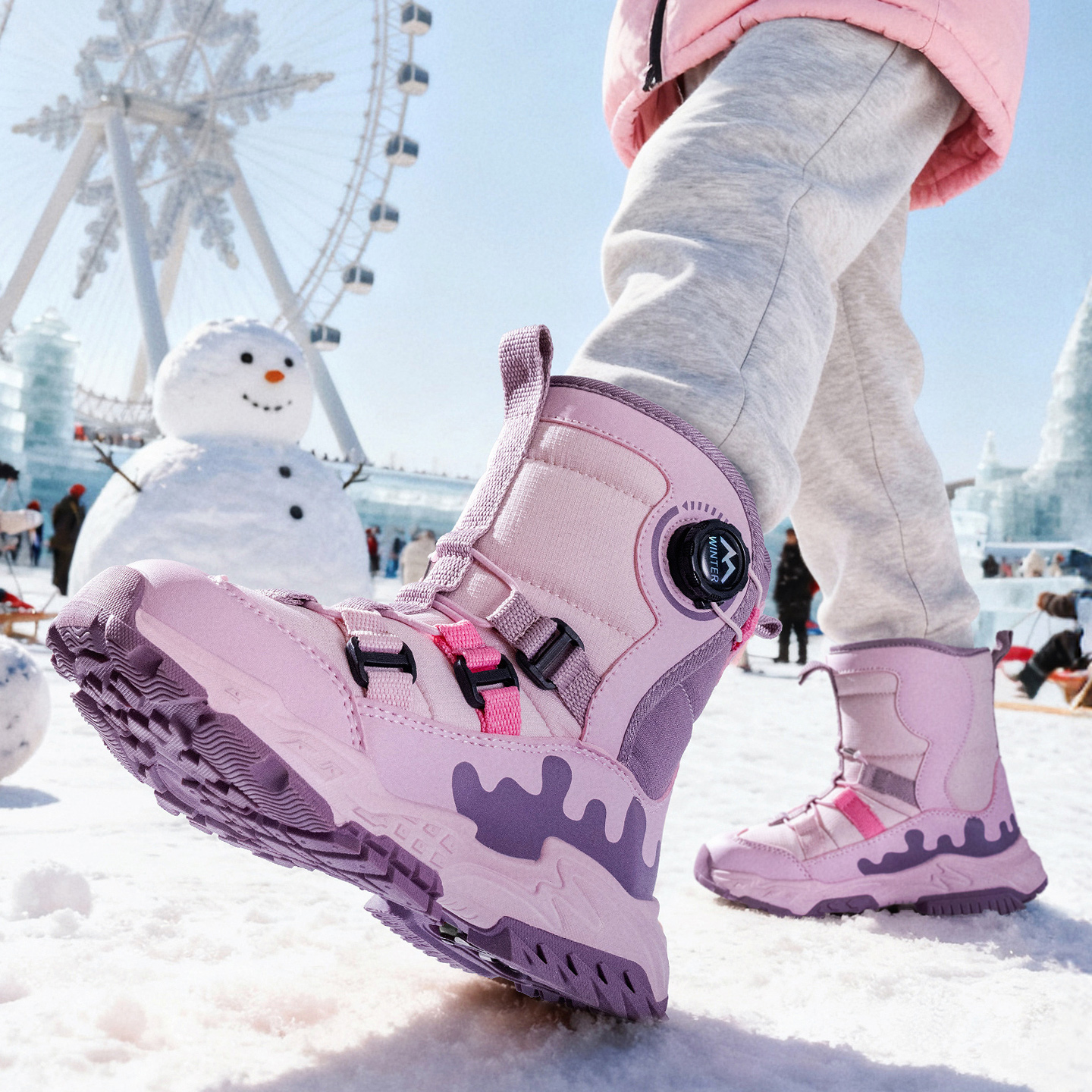 东北哈尔滨防水儿童雪地靴女孩防滑雪靴冬季加厚保暖大棉鞋男童主图