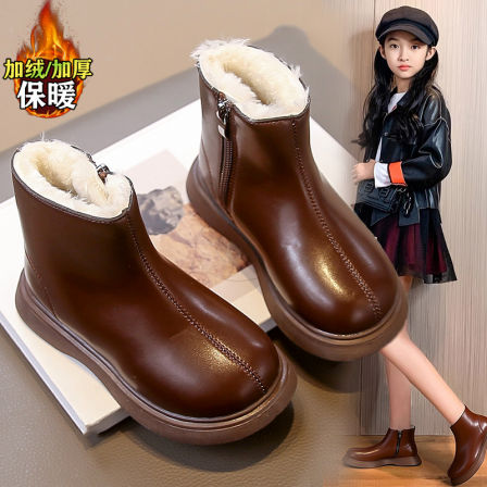 赤兔女童雪地靴冬季棉靴2025新款儿童加绒加厚保暖马丁靴子英伦风