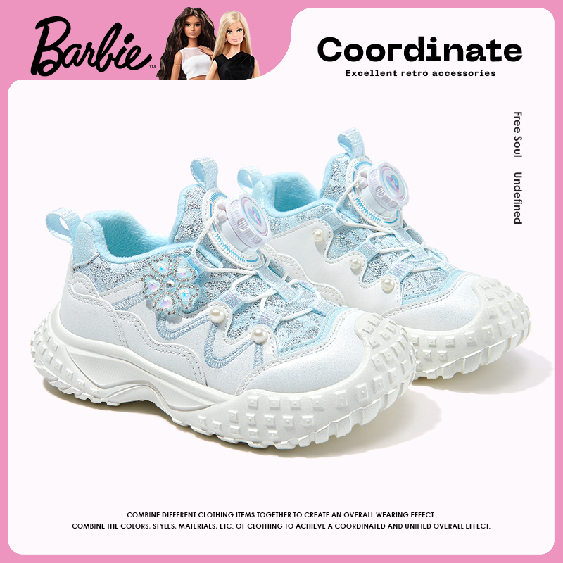 芭比童鞋女童运动鞋2025新款秋冬加绒小女孩艾莎公主鞋儿童二棉鞋主图