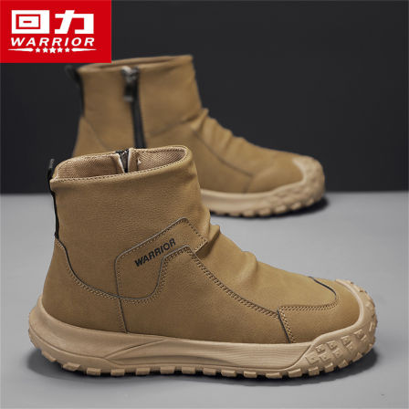 回力男鞋冬季高帮休闲运动防滑侧拉链劳保工装马丁鞋加绒保暖棉鞋