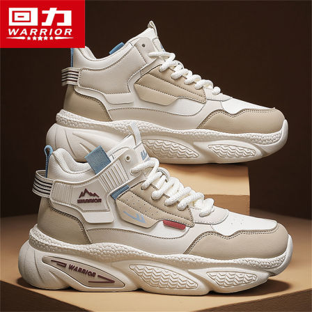 回力男鞋冬季高帮休闲青少年跑步防水皮面厚底老爹鞋加绒保暖棉鞋