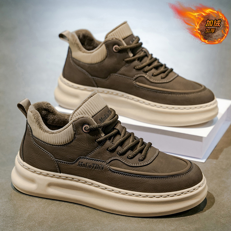 男鞋2025新款冬季加绒保暖二棉鞋男士潮牌高级感皮面运动休闲板鞋主图