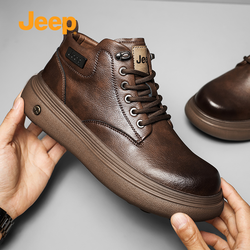 jeep男鞋秋冬新款真皮软底工装短靴防滑耐磨英伦马丁靴男复古皮靴主图